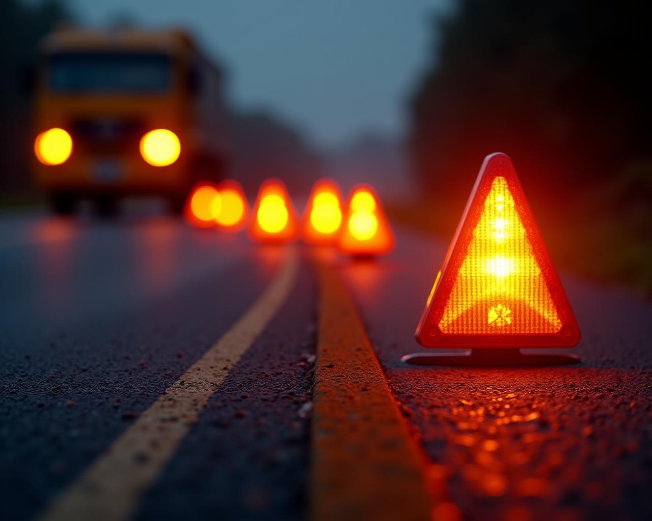 Sicherheitsabsperrung mit LED-Warnsystem an einer Unfallstelle